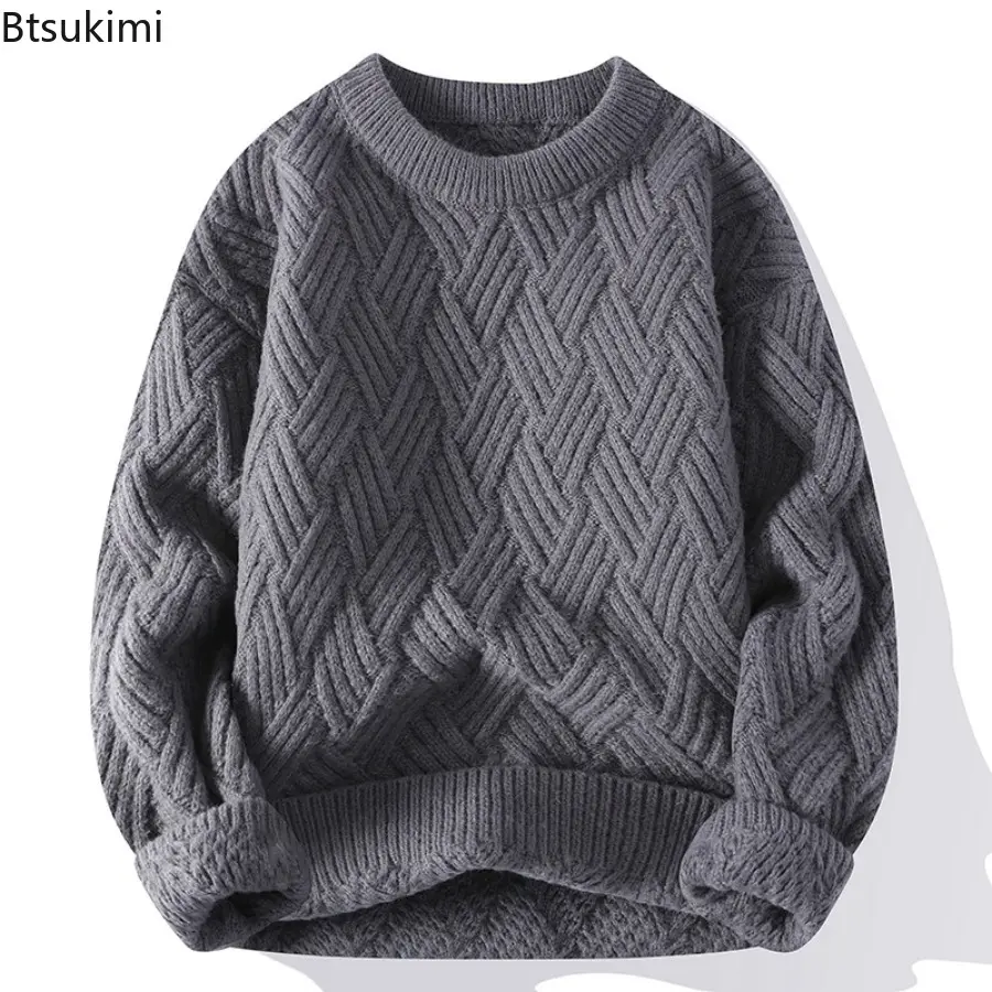 2025 Autumn Winter O Neck Kint Pullovers Men Solid Color Casaul Sweater Loose Knitted Fashion Streetwear Warm Pullover Sweaters