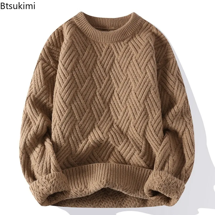 2025 Autumn Winter O Neck Kint Pullovers Men Solid Color Casaul Sweater Loose Knitted Fashion Streetwear Warm Pullover Sweaters