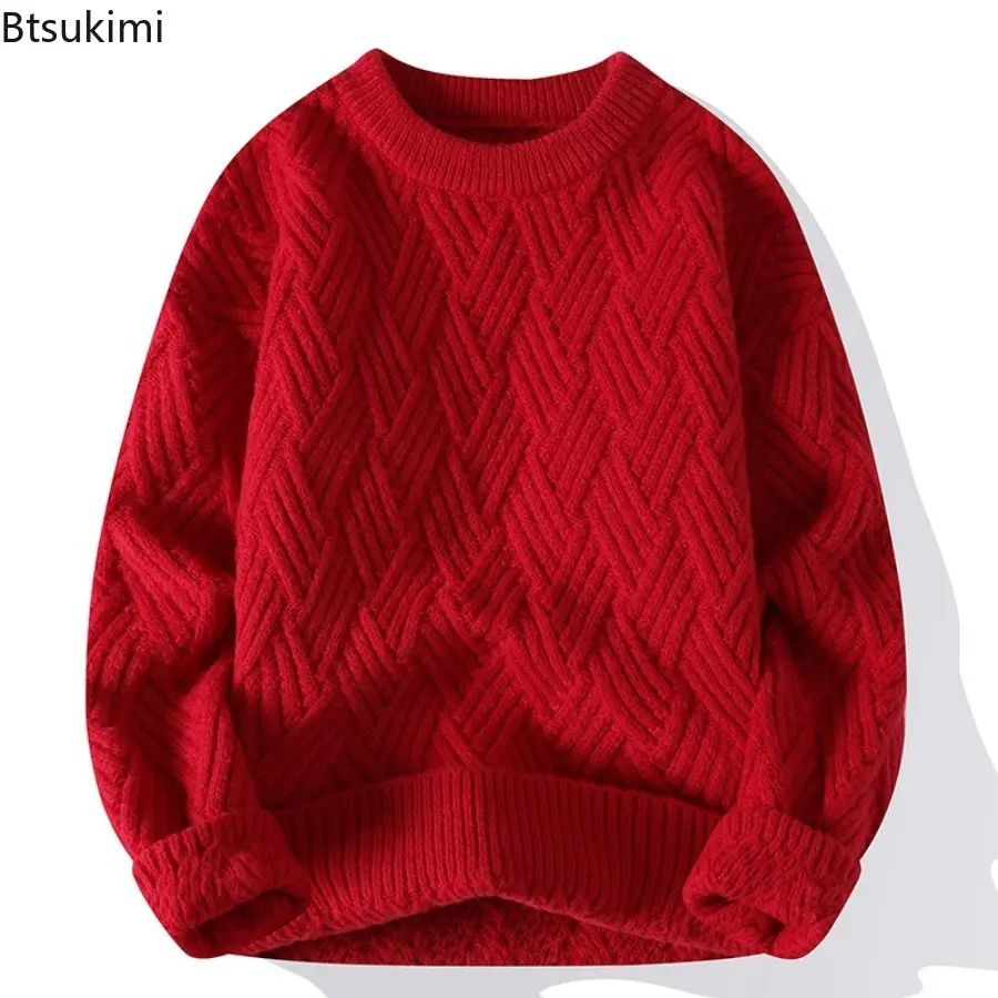 2025 Autumn Winter O Neck Kint Pullovers Men Solid Color Casaul Sweater Loose Knitted Fashion Streetwear Warm Pullover Sweaters