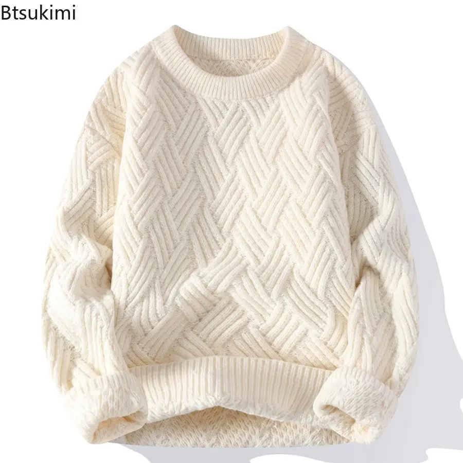 2025 Autumn Winter O Neck Kint Pullovers Men Solid Color Casaul Sweater Loose Knitted Fashion Streetwear Warm Pullover Sweaters