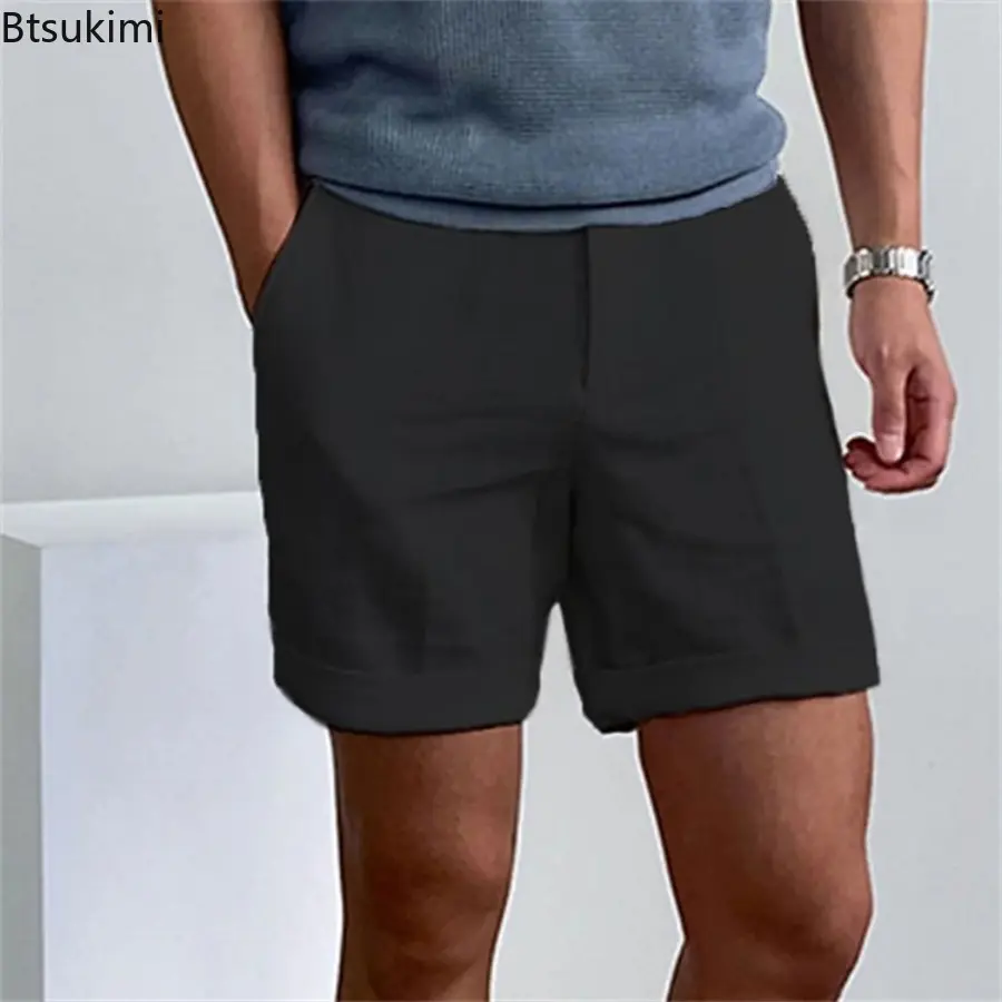 New Men's Solid Daily Casual Shorts Summer Breathable Cotton Linen Beach Shorts with Pockets Men Outdoor Joggers Sport Trousers