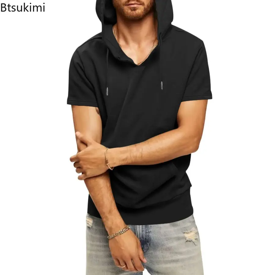 Summer New Men's Hooded T-shirt Fashion Short Sleeve Loose Casual Hoodies Harajuku Tracksuit Tops 2025 Trend Sweatshirts for Men