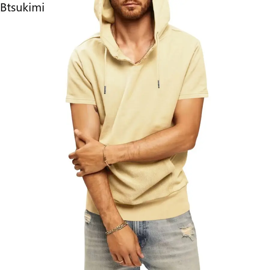 Summer New Men's Hooded T-shirt Fashion Short Sleeve Loose Casual Hoodies Harajuku Tracksuit Tops 2025 Trend Sweatshirts for Men