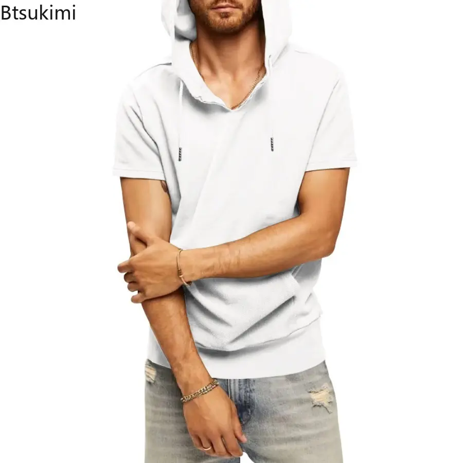 Summer New Men's Hooded T-shirt Fashion Short Sleeve Loose Casual Hoodies Harajuku Tracksuit Tops 2025 Trend Sweatshirts for Men