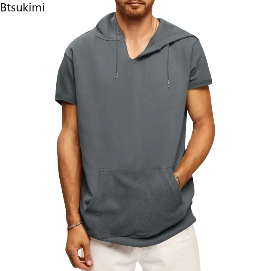Summer New Men's Hooded T-shirt Fashion Short Sleeve Loose Casual Hoodies Harajuku Tracksuit Tops 2025 Trend Sweatshirts for Men