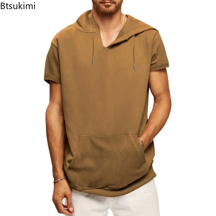 Summer New Men's Hooded T-shirt Fashion Short Sleeve Loose Casual Hoodies Harajuku Tracksuit Tops 2025 Trend Sweatshirts for Men