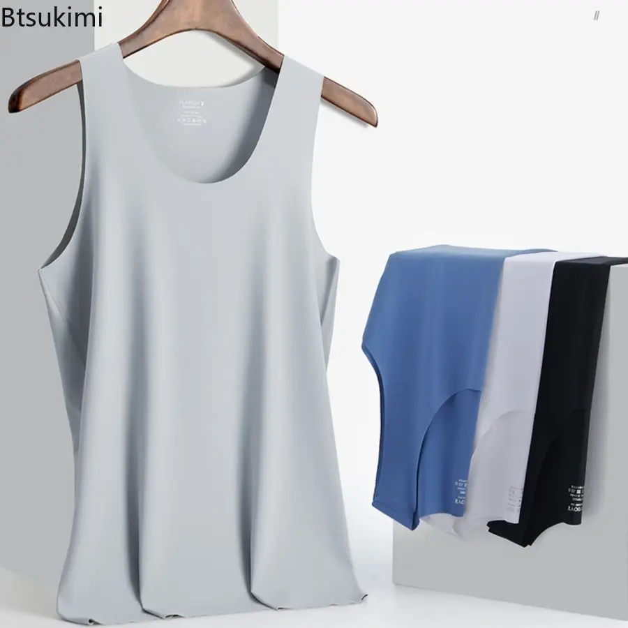 Men's Ice Silk Vest Summer Style Round Neck Underneath and Narrow Shoulders Sports Sensation Cool and Heat-resistant Underwear