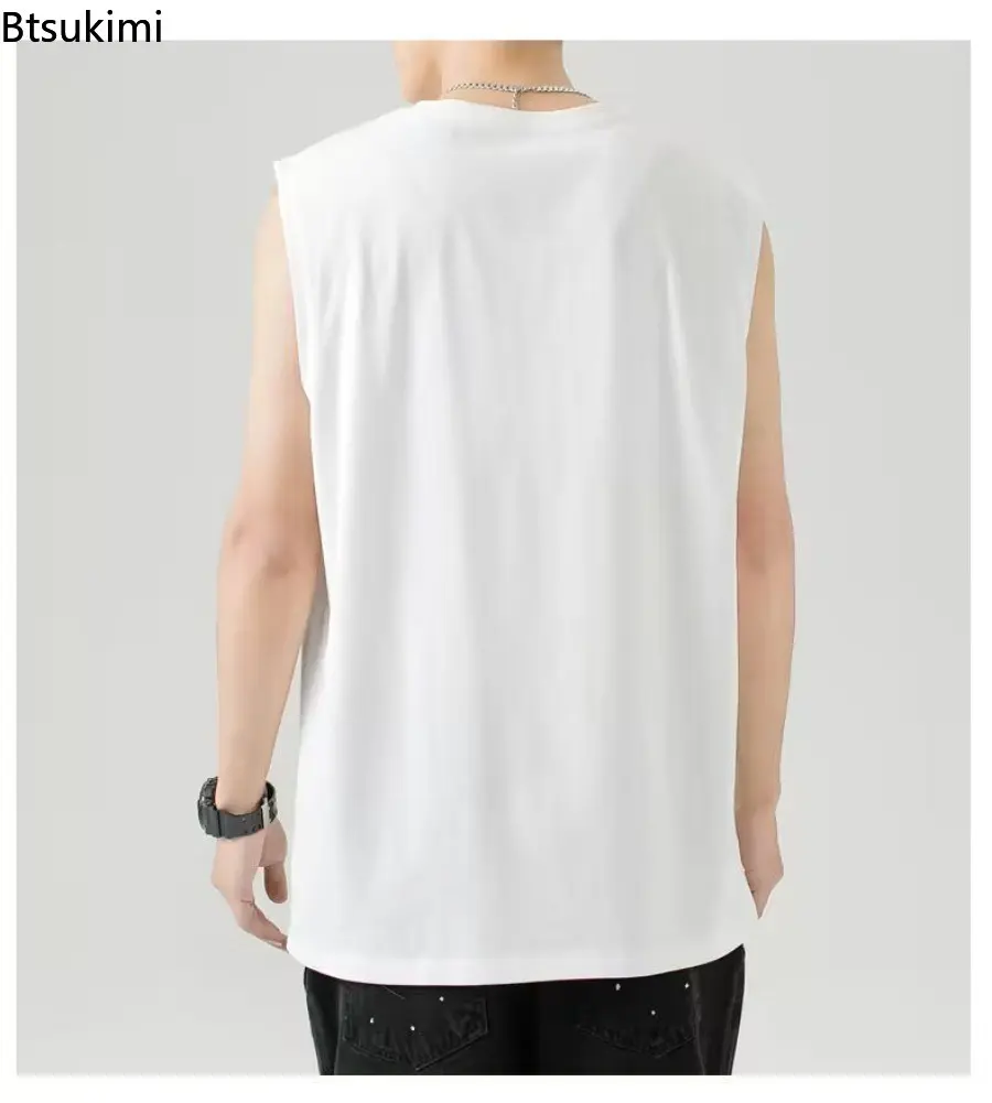 2025 New Wummer Men's Sleeveless T Shirt Summer Fashion Solid O Neck Sleeveless T Shirts Men Large Size Casual Loose Street Tops