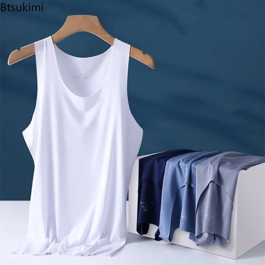 Men's Ice Silk Vest Summer Style Round Neck Underneath and Narrow Shoulders Sports Sensation Cool and Heat-resistant Underwear