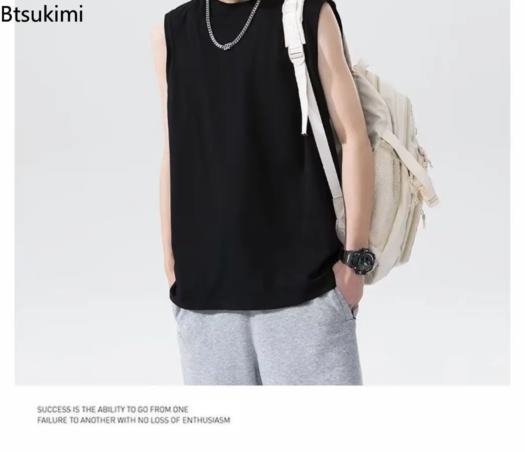 2025 New Wummer Men's Sleeveless T Shirt Summer Fashion Solid O Neck Sleeveless T Shirts Men Large Size Casual Loose Street Tops