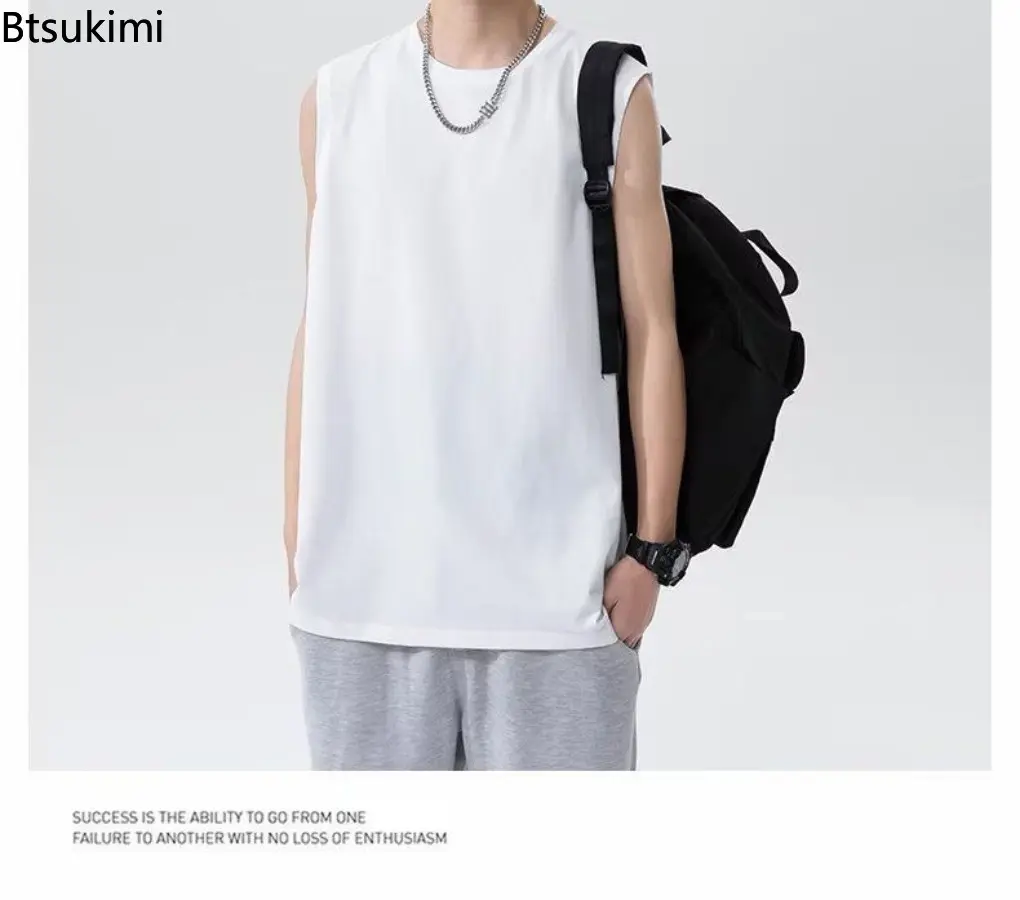 2025 New Wummer Men's Sleeveless T Shirt Summer Fashion Solid O Neck Sleeveless T Shirts Men Large Size Casual Loose Street Tops