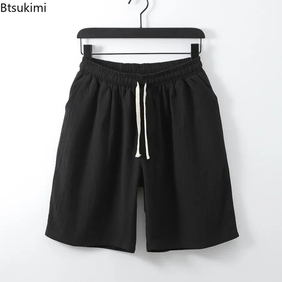 New Summer Cotton Linen Shorts Men's Plus Size 8XL 9XL Loose Casual Straight Shorts Fashion Elastic Waist Drawstring Beach Pants