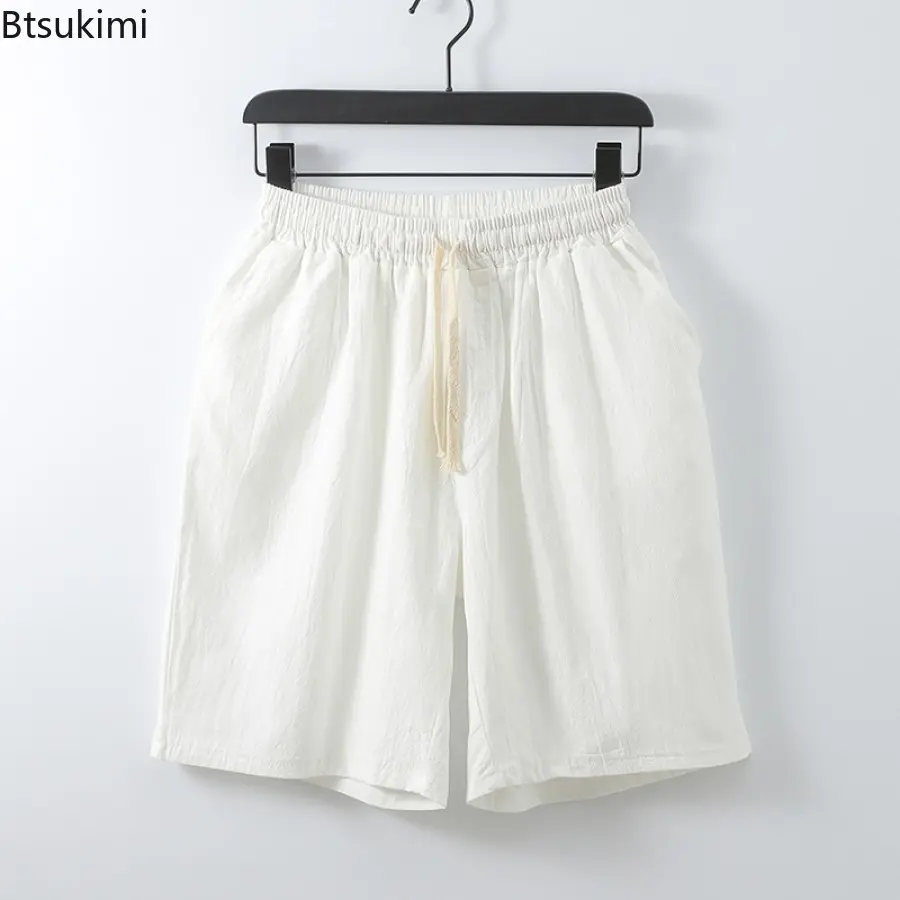 New Summer Cotton Linen Shorts Men's Plus Size 8XL 9XL Loose Casual Straight Shorts Fashion Elastic Waist Drawstring Beach Pants