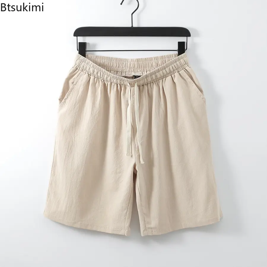 New Summer Cotton Linen Shorts Men's Plus Size 8XL 9XL Loose Casual Straight Shorts Fashion Elastic Waist Drawstring Beach Pants