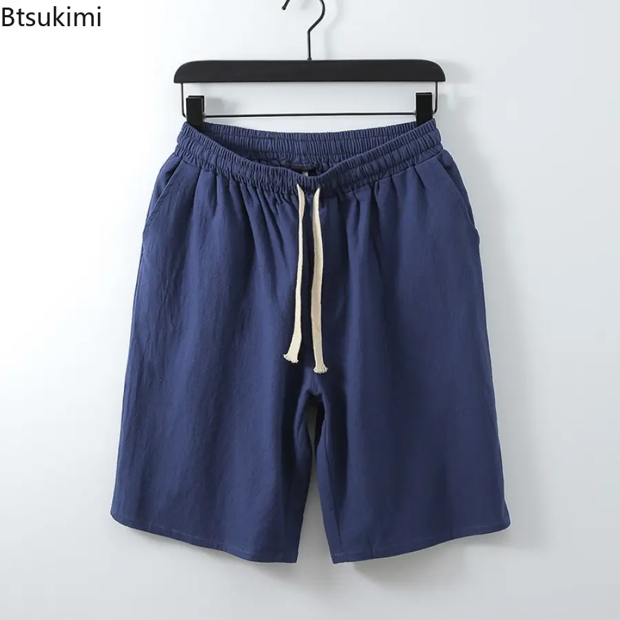 New Summer Cotton Linen Shorts Men's Plus Size 8XL 9XL Loose Casual Straight Shorts Fashion Elastic Waist Drawstring Beach Pants