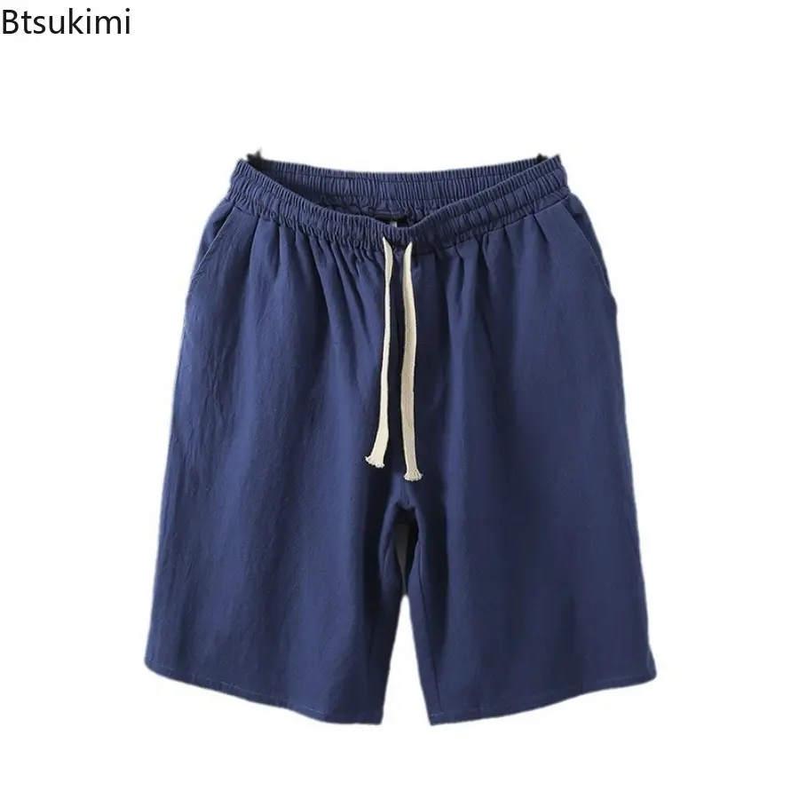 New Summer Cotton Linen Shorts Men's Plus Size 8XL 9XL Loose Casual Straight Shorts Fashion Elastic Waist Drawstring Beach Pants