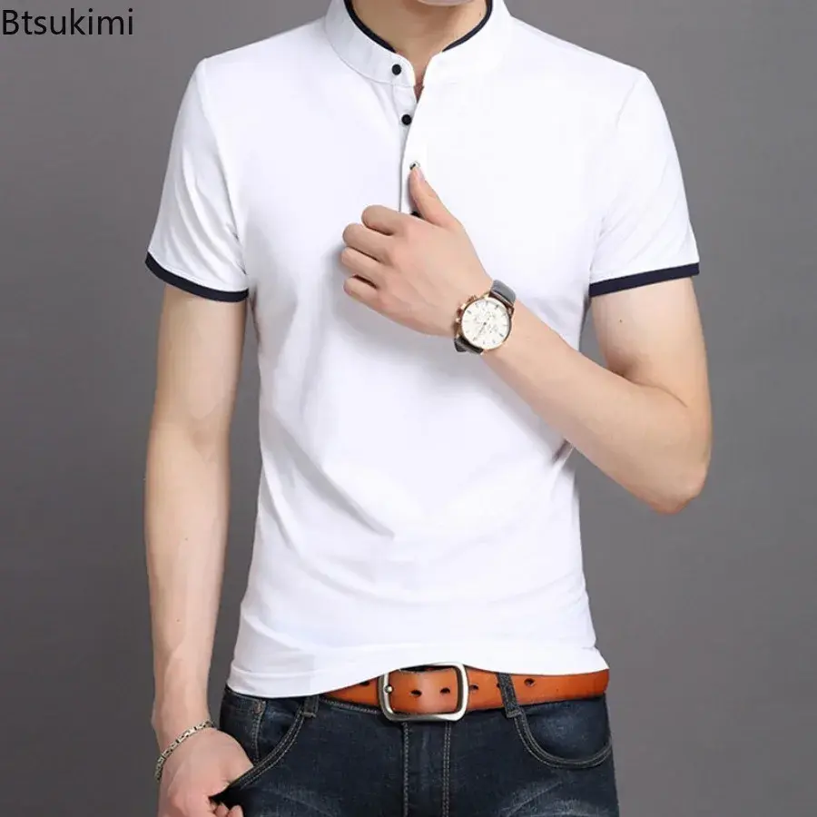 2025 Men's Summer Cotton Short-sleeved T-shirt Fashion Stand Collar Versatile Polo Shirt Men Business Casual Tops New Sport Tees