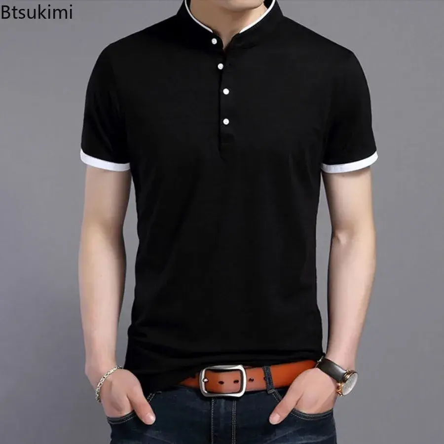 2025 Men's Summer Cotton Short-sleeved T-shirt Fashion Stand Collar Versatile Polo Shirt Men Business Casual Tops New Sport Tees
