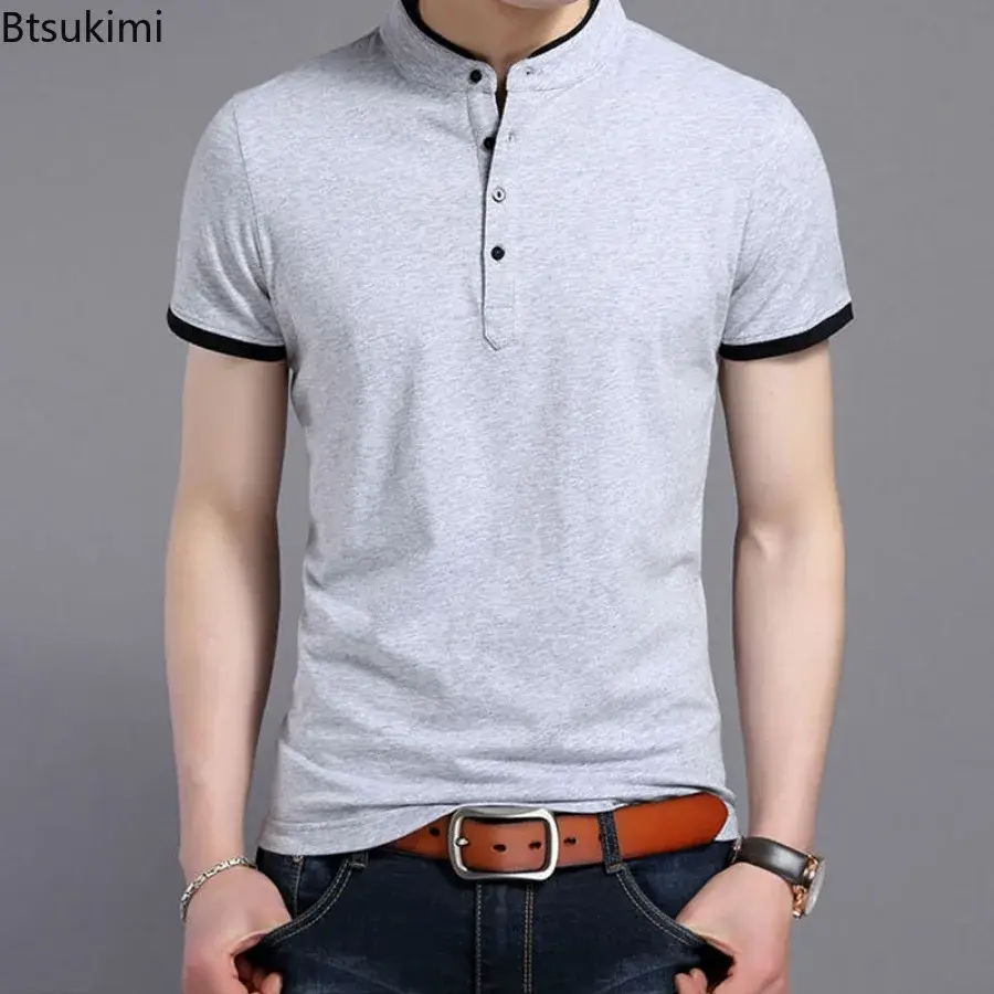 2025 Men's Summer Cotton Short-sleeved T-shirt Fashion Stand Collar Versatile Polo Shirt Men Business Casual Tops New Sport Tees