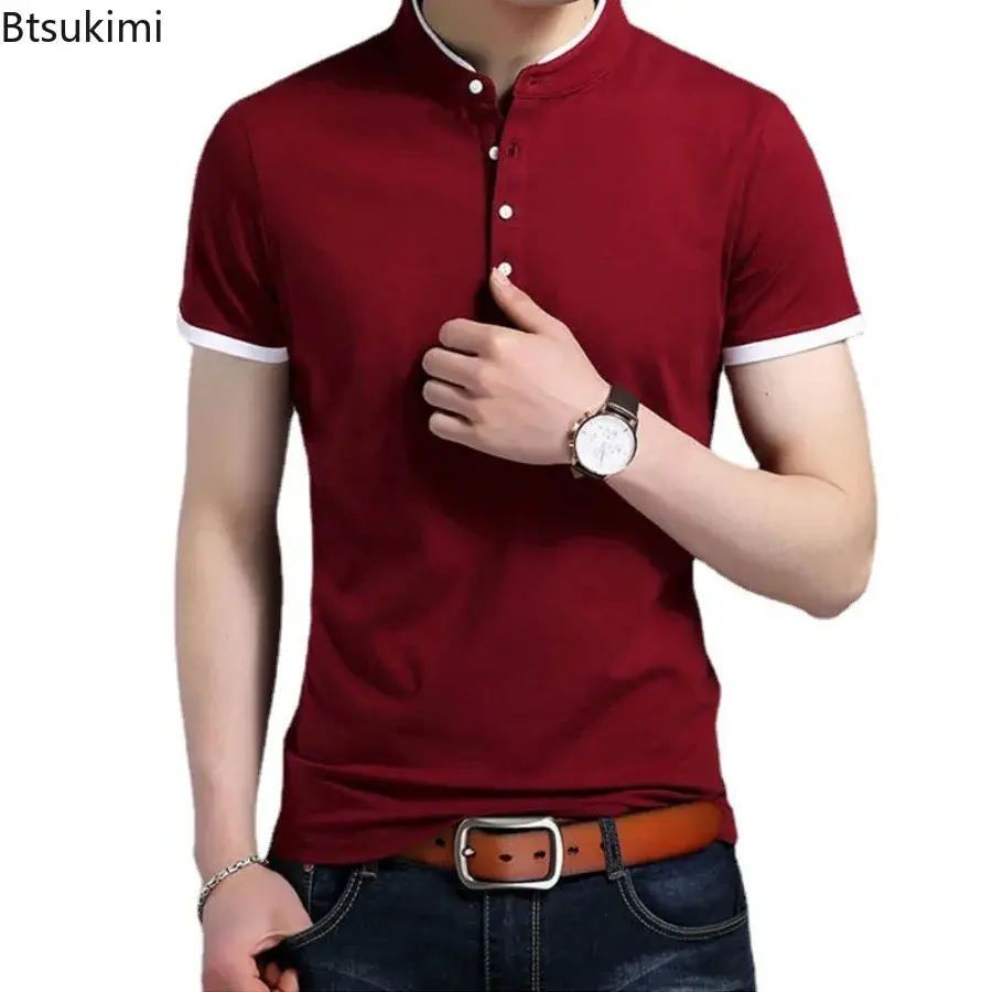 2025 Men's Summer Cotton Short-sleeved T-shirt Fashion Stand Collar Versatile Polo Shirt Men Business Casual Tops New Sport Tees