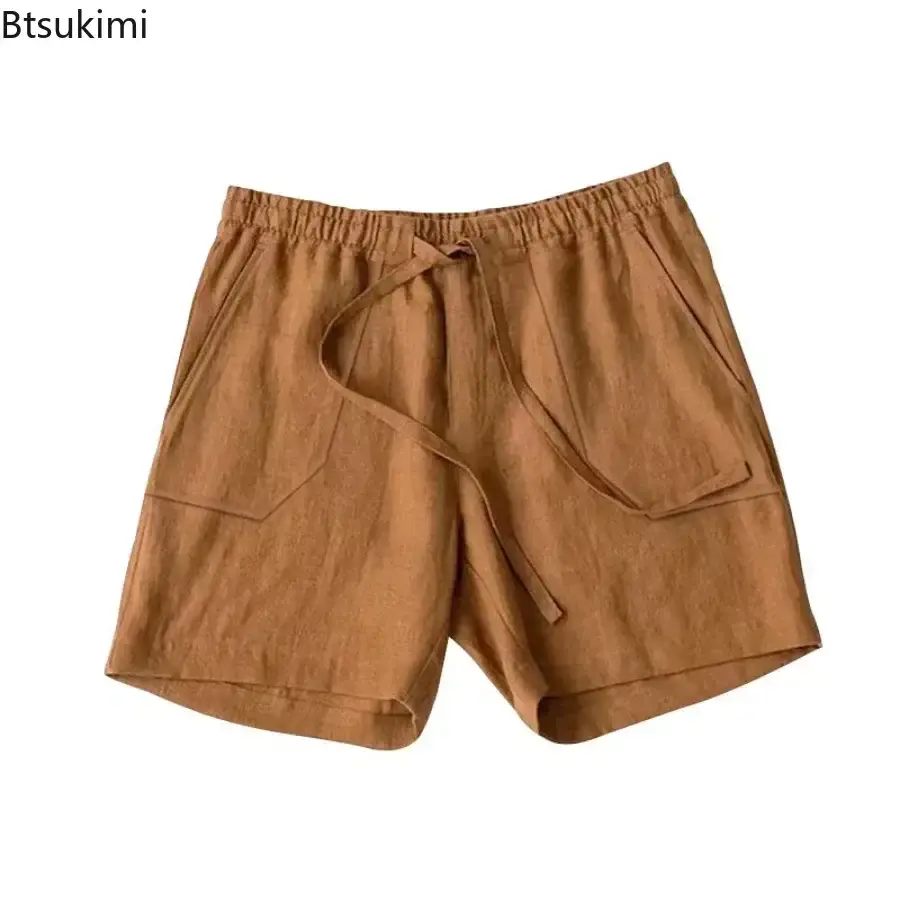 Summer New Men's Casual Beach Shorts Fashion Simple Solid Loose Drawstring Short Pants Men Cotton Linen Breathable Sport Shorts
