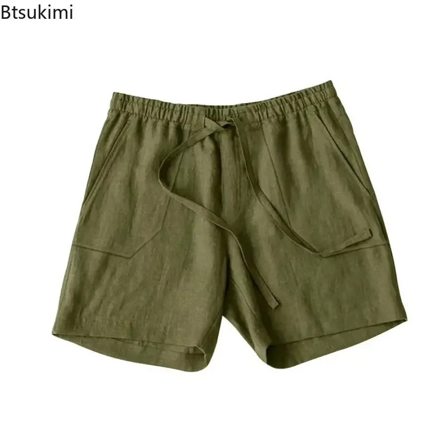 Summer New Men's Casual Beach Shorts Fashion Simple Solid Loose Drawstring Short Pants Men Cotton Linen Breathable Sport Shorts