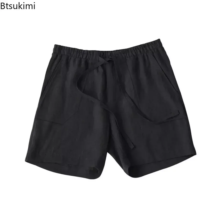 Summer New Men's Casual Beach Shorts Fashion Simple Solid Loose Drawstring Short Pants Men Cotton Linen Breathable Sport Shorts