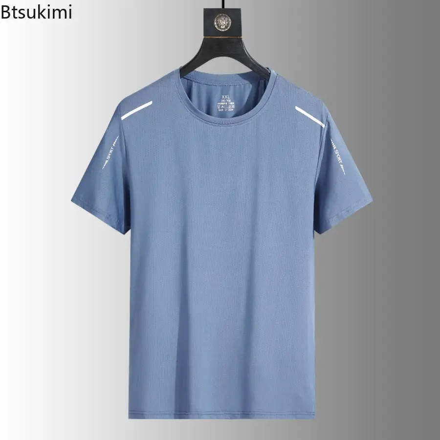 New 2025 Men's Ice Silk Short-sleeved T-shirt Summer Quick Dry Cool Feeling Sports Breathable for Outdoor Sports Hiking Fishing