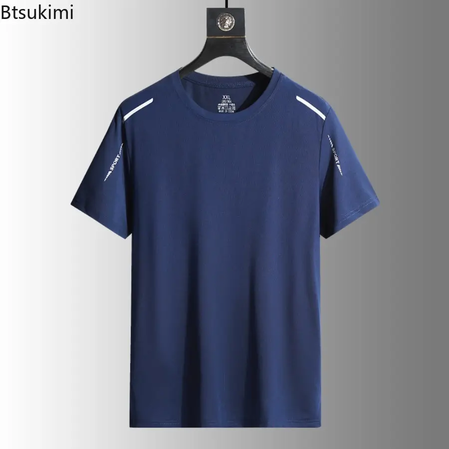 New 2025 Men's Ice Silk Short-sleeved T-shirt Summer Quick Dry Cool Feeling Sports Breathable for Outdoor Sports Hiking Fishing