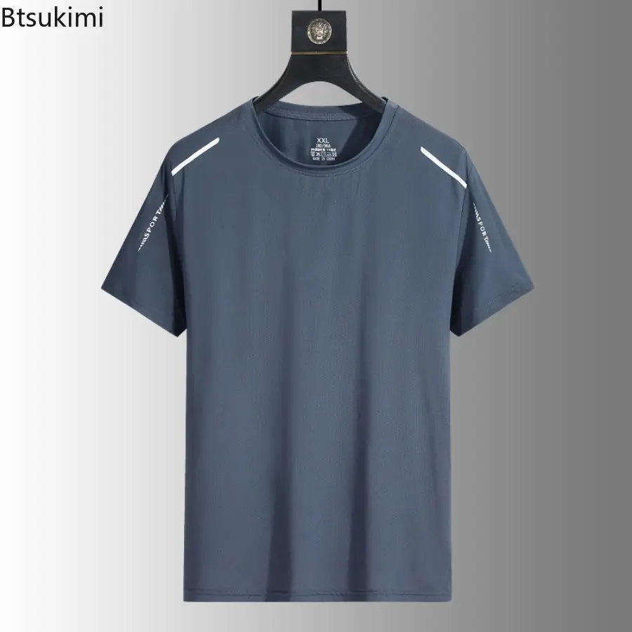 New 2025 Men's Ice Silk Short-sleeved T-shirt Summer Quick Dry Cool Feeling Sports Breathable for Outdoor Sports Hiking Fishing