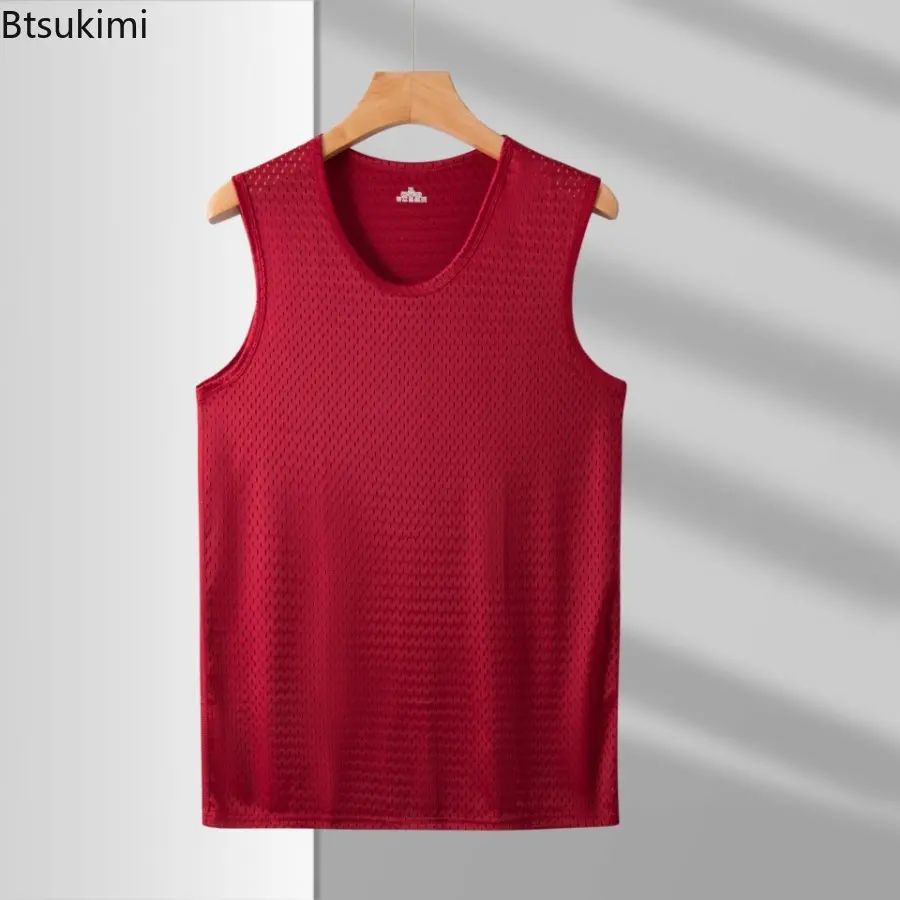 Mens Mesh Vest Ice Silk Quick-drying Bodybuilding Tank Tops Fitness Muscle Sleeveless Narrow Vest Fitness Casual Sport Vest Tops