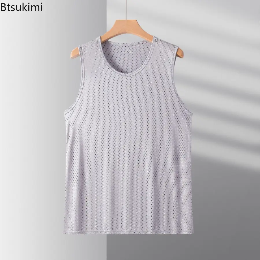 Mens Mesh Vest Ice Silk Quick-drying Bodybuilding Tank Tops Fitness Muscle Sleeveless Narrow Vest Fitness Casual Sport Vest Tops