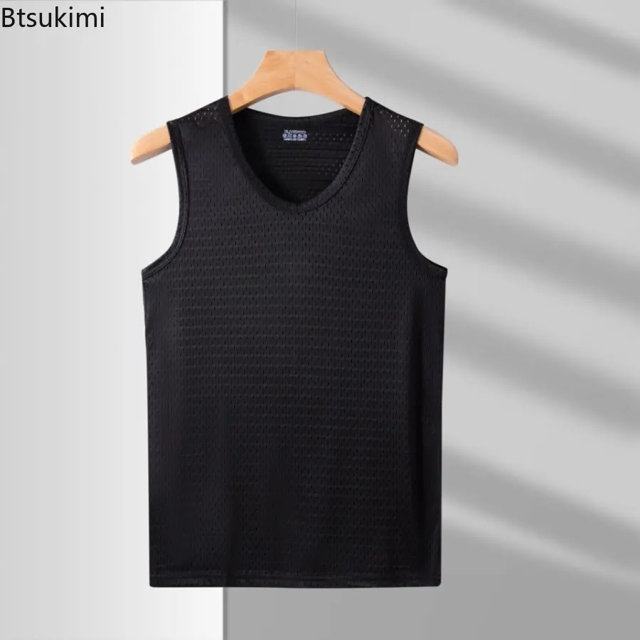 Mens Mesh Vest Ice Silk Quick-drying Bodybuilding Tank Tops Fitness Muscle Sleeveless Narrow Vest Fitness Casual Sport Vest Tops