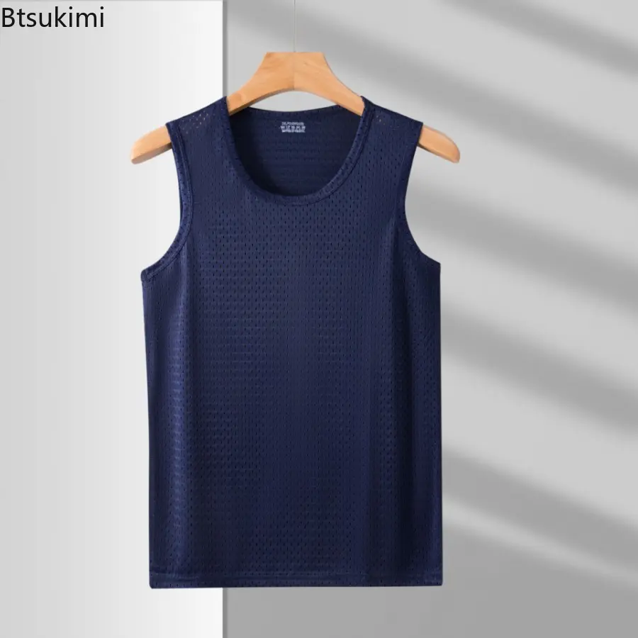 Mens Mesh Vest Ice Silk Quick-drying Bodybuilding Tank Tops Fitness Muscle Sleeveless Narrow Vest Fitness Casual Sport Vest Tops