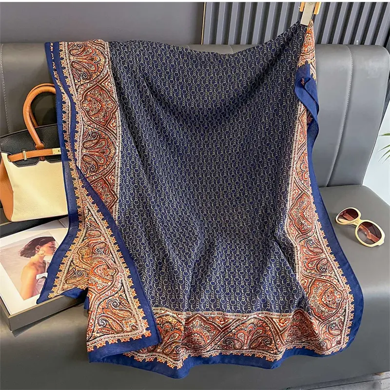 New Spring Women Cotton Scarf Beach Hijab Shawls and Wraps 2025 Luxury Brand Flower Female Foulard Echarpe Designer Bandana