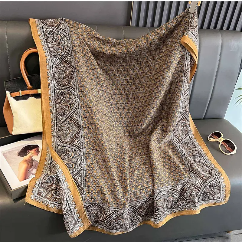 New Spring Women Cotton Scarf Beach Hijab Shawls and Wraps 2025 Luxury Brand Flower Female Foulard Echarpe Designer Bandana