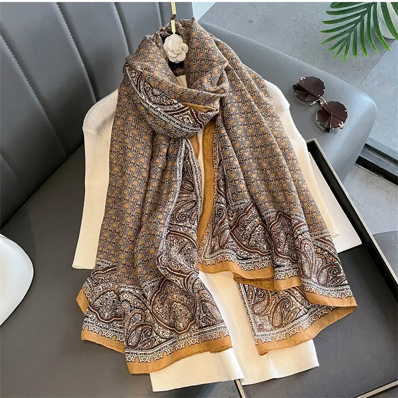 New Spring Women Cotton Scarf Beach Hijab Shawls and Wraps 2025 Luxury Brand Flower Female Foulard Echarpe Designer Bandana