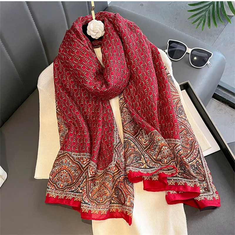 New Spring Women Cotton Scarf Beach Hijab Shawls and Wraps 2025 Luxury Brand Flower Female Foulard Echarpe Designer Bandana