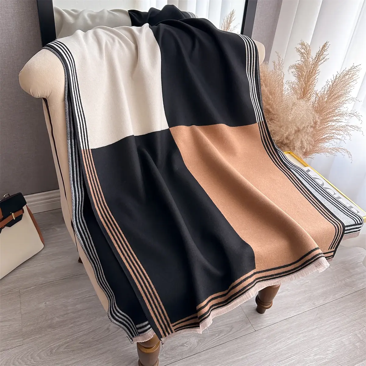 Imitation Cashmere Length Scarf Winter Women's Geometric Splicing Warps Autumn And Winter Fashion Warm Versatile Long Shawl