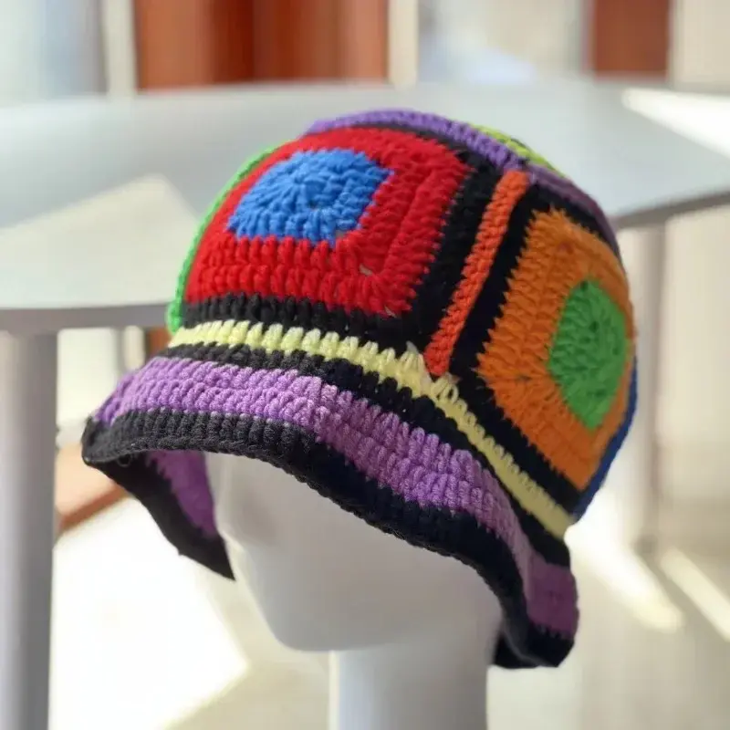 2024 NEW Women's Handmade Crochet Bucket Hats Y2k Fashion Summer Beach Hat Korean Hollow Knitted Hat