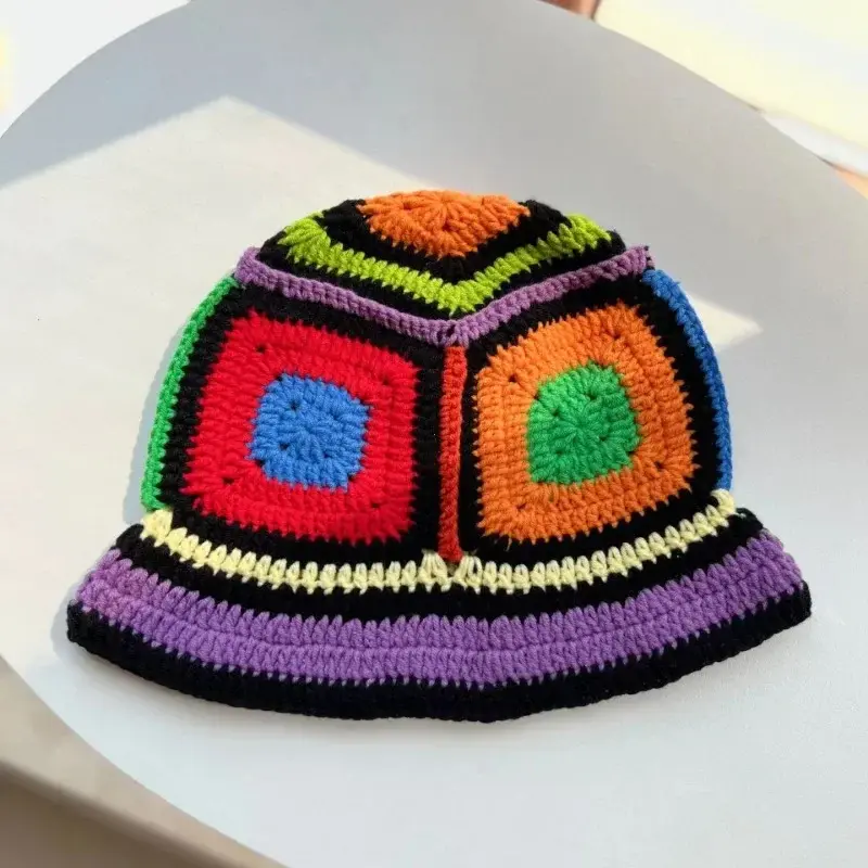 2024 NEW Women's Handmade Crochet Bucket Hats Y2k Fashion Summer Beach Hat Korean Hollow Knitted Hat