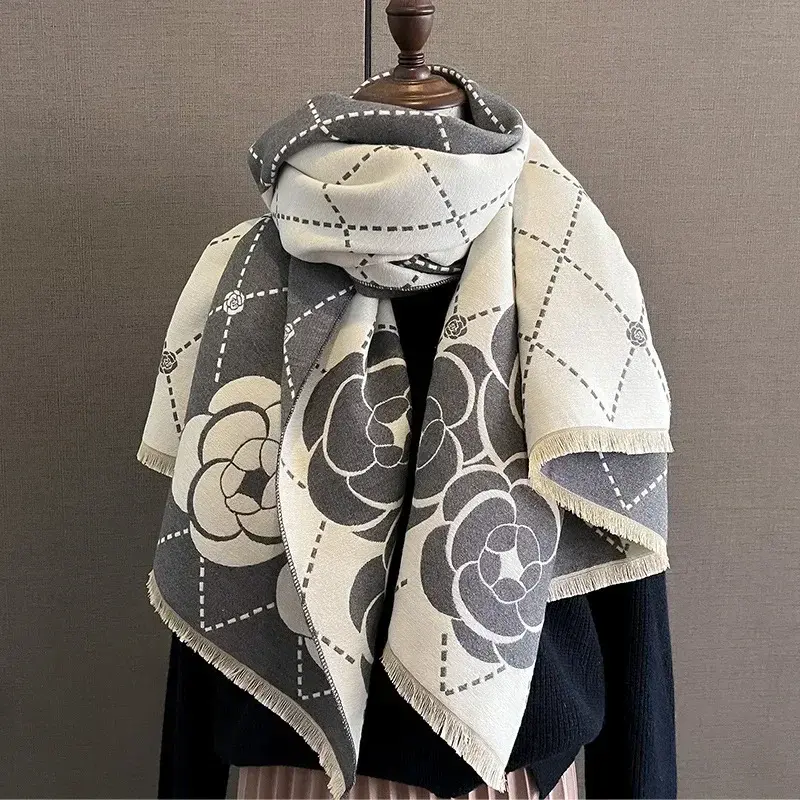 Winter Warm Shawl Cashmere Scarf Women Elegant Floral Thick Blanket Wrap Pashmina Bufanda Tassel Female Long Foulard 2025
