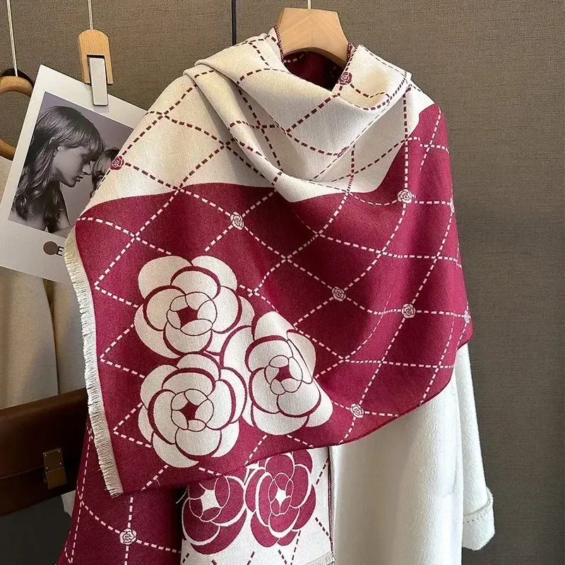 Winter Warm Shawl Cashmere Scarf Women Elegant Floral Thick Blanket Wrap Pashmina Bufanda Tassel Female Long Foulard 2025