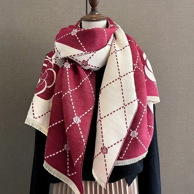 Winter Warm Shawl Cashmere Scarf Women Elegant Floral Thick Blanket Wrap Pashmina Bufanda Tassel Female Long Foulard 2025