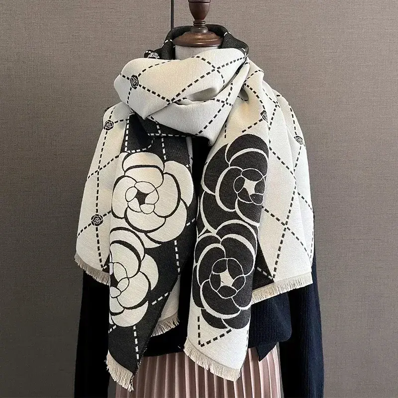 Winter Warm Shawl Cashmere Scarf Women Elegant Floral Thick Blanket Wrap Pashmina Bufanda Tassel Female Long Foulard 2025