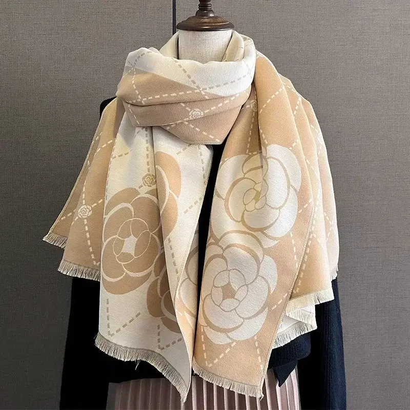 Winter Warm Shawl Cashmere Scarf Women Elegant Floral Thick Blanket Wrap Pashmina Bufanda Tassel Female Long Foulard 2025