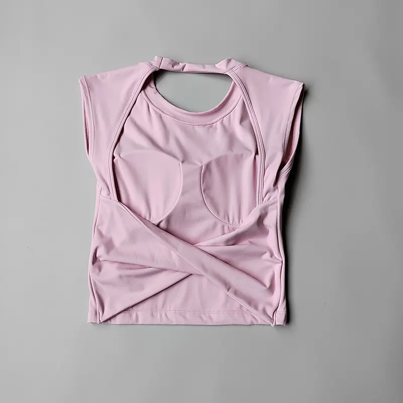Yoga Short-sleeved Women's Fixed Chest Pad Running Gym Sexy Backless Short Training Sports T-shirt Waist Slimming Fitness Vest