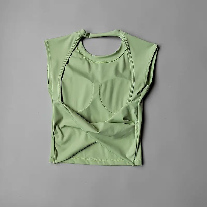Yoga Short-sleeved Women's Fixed Chest Pad Running Gym Sexy Backless Short Training Sports T-shirt Waist Slimming Fitness Vest