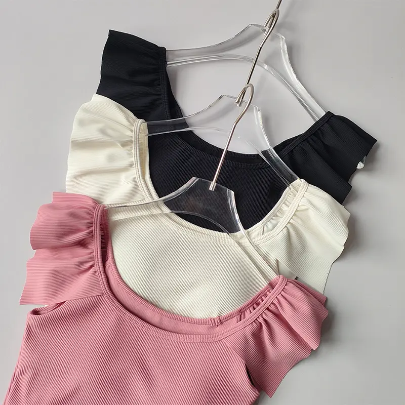 Small Flying Sleeve Yoga Short Sleeve Quick-drying Breathable Short Fitness Clothing with Chest Pads Outside Wearing Pilates Top
