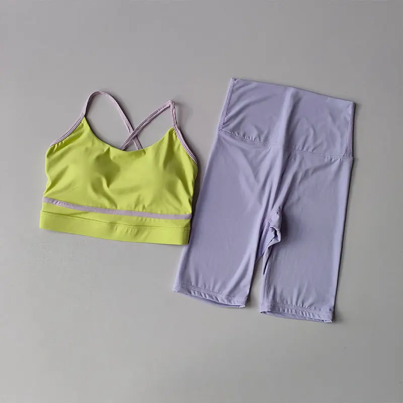 New Yoga Outfit Set Women's Fashionable Fitness Suit 2PCS Set Yoga Running Leggings Sports Bras Shorts Sportswear Clothing Suit